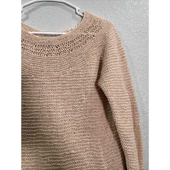 Gap Knit by Hand Sweater Top Womens M Tan Linen Tunic Long Sleeve Boho Beach Y2K - Picture 2 of 9